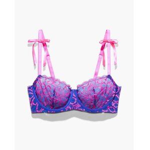 Savage X Fenty Ribbon Writing‎ Unlined Lace Balconette Bra 44D  Dreamy Blue Pink
